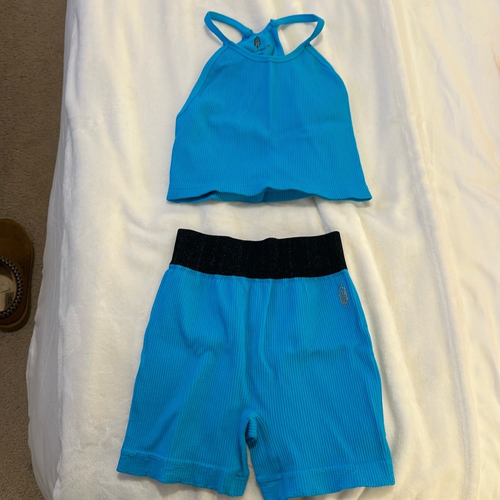 Blue free people movement biker short set